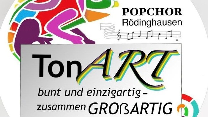 Bunter Chamäleon mit Musiknoten und Text 