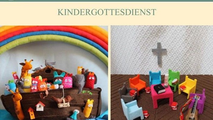 Das Bild zeigt Spielzeugboote und eine Kindergottesdienstszene