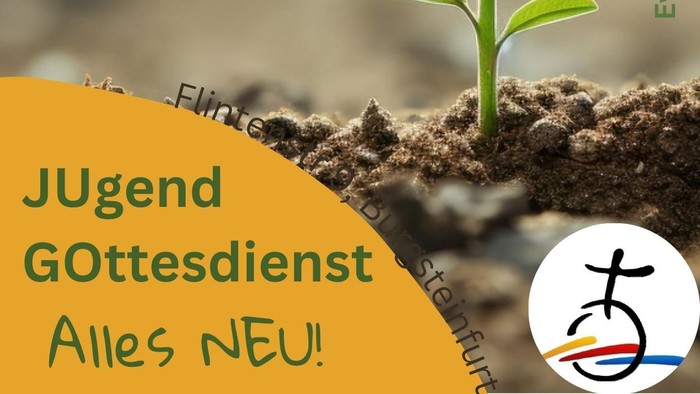 Einladungsplakat für einen Jugendgottesdienst am 24. Januar um 19 Uhr mit neuen Aktivitäten und Veranstaltungen.