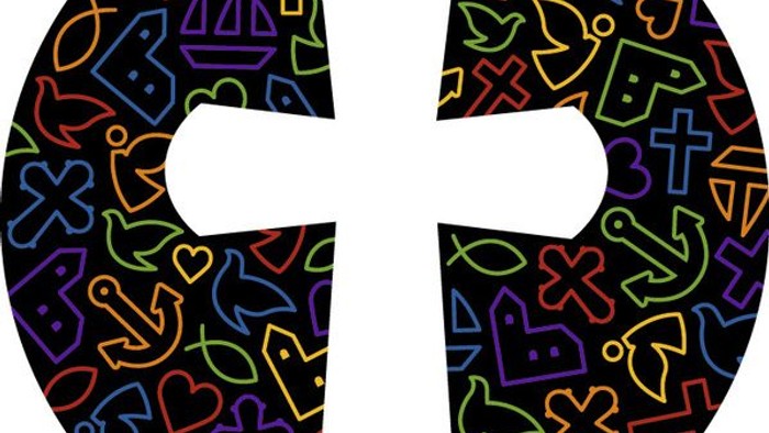 Billedet viser et rødskifent stjernemønster med et centralt hvidt kors.