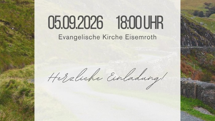 **Einladungsplakat zum Gottesdienst mit Vikarin Nele Fornoff am 5. September 2026 in der Evangelischen Kirche Eisemroth.**