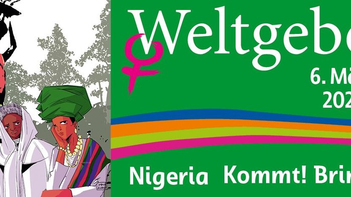Weltgebetstag-Plakat zur Förderung der Veranstaltung in Nigeria am 6. März 2026 – zur Teilnahme und Unterstützung aufrufend.