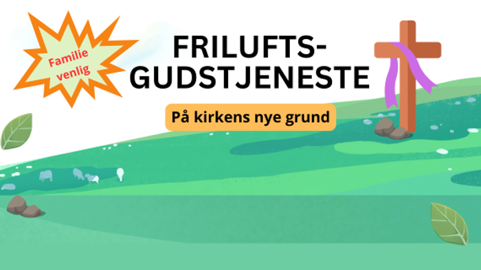 Et billede af en grøn skov med et kors og teksten 