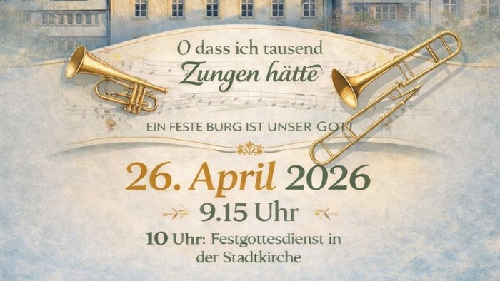 Jubiläumsplakat zum 125-jährigen Bestehen des Turmblasens in Bad Hersfeld mit Blechblasinstrumenten und Veranstaltungsdetails.