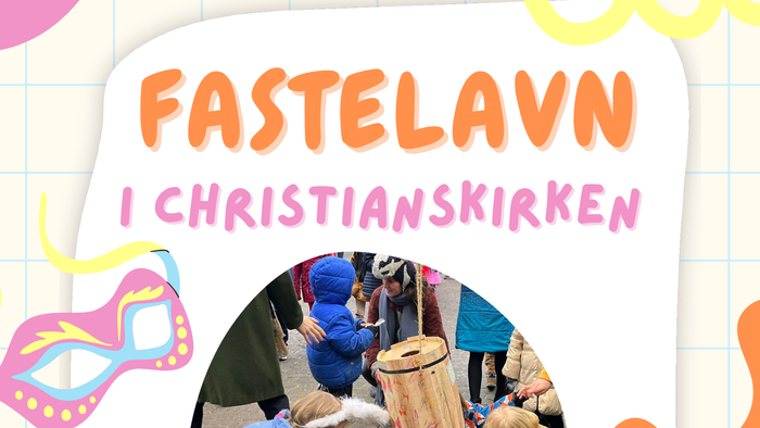 Plakat til en kristen begivenhed den 2. marts kl. 13:30 med en gruppe mennesker og børneaktiviteter.