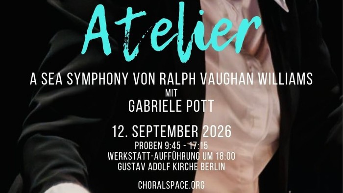 Plakat für eine Choraufführung von *„A Sea Symphony“* von Ralph Vaughan Williams mit Gabrielle Pott am 12. September 2026.