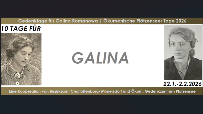 Plakat für die Gedenkveranstaltung „10 Tage für Galina Romanowa“ mit ihrem Porträt und den Veranstaltungsdaten.