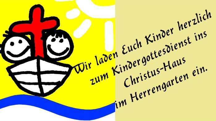 Zwei Kinder mit Kreuz und Sonnenstrahlen, Text: 