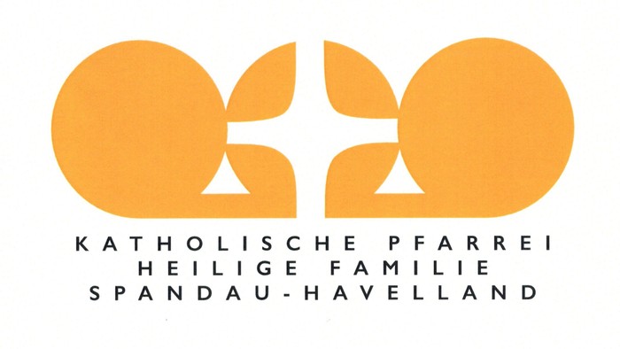 Logo für die katholische Pfarrei Heilige Familie in Spandau-Haveland, gestaltet mit einem stilisierten abstrakten Design in Orange und Weiß.