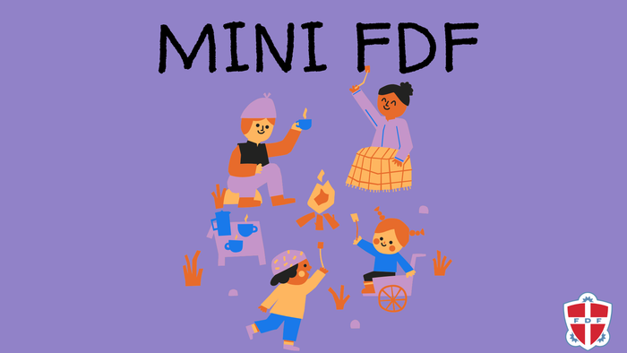 Børn leger med konfetti og fejrer; teksten lyder