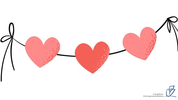 Eine dekorative Girlande aus drei roten Herzen, die an jedem Ende mit einer Schleife verbunden sind.