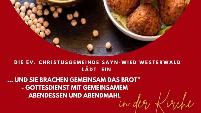 Einladungsplakat für einen gemeinsamen Gottesdienst mit gemeinsamem Abendessen und Abendmahl mit orientalischen Gerichten.