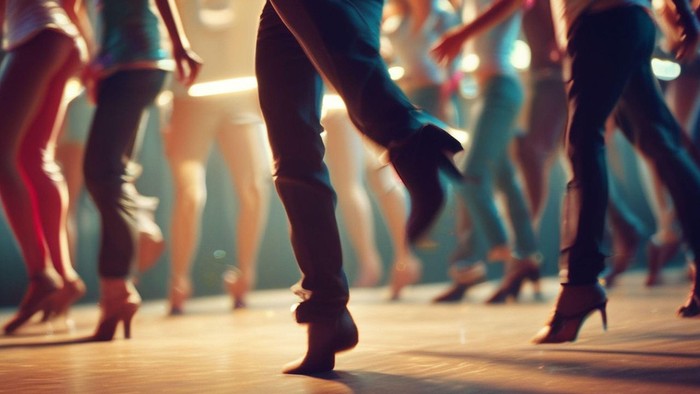 Eine lebhafte Tanzfläche voller Menschen, die nächtliche Bewegung und Musik genießen.