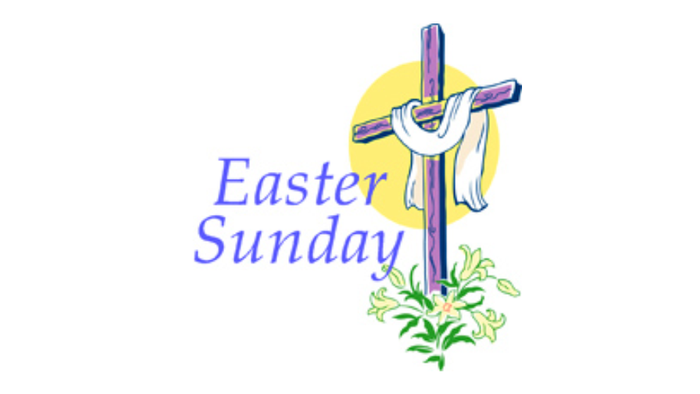 Easter Sunday cross with white dove and green plant