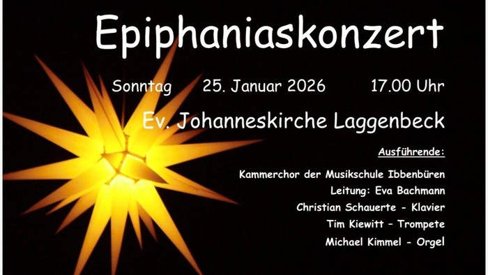 Hier sieht man einen Herrnhuther Stern auf schwarzem Hintergrund und davor einen Konzerthinweis.