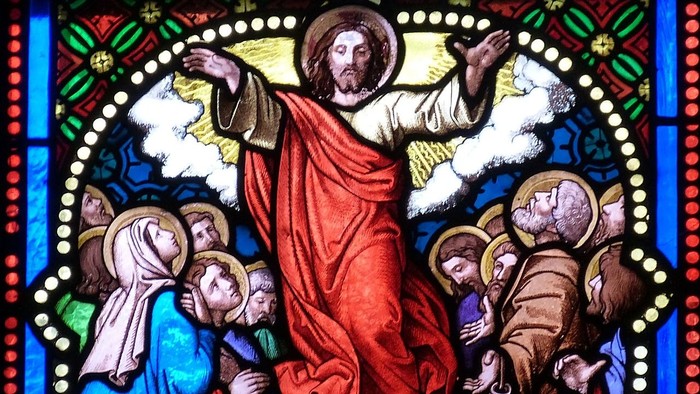 Glassmaleri af Jesus med disciples