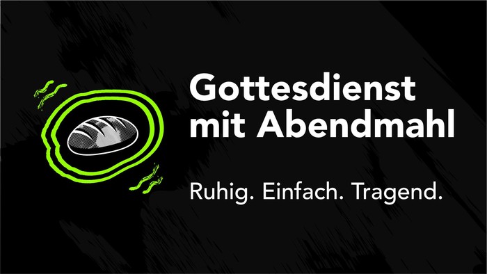 Werbeplakat für einen besinnlichen Gottesdienst mit Abendmahl, das Einfachheit und Sinnhaftigkeit betont.
