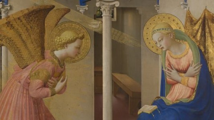 Gabriel fortæller Maria, at hun skal føde Guds søn. Maleri af Fra Angelico, ca. 1435.