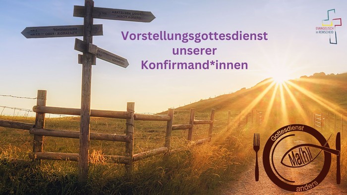 Weg mit Wegweisern und Sonne, Logo Gottesdienst ma(h)l anders, Vorstellungsgottesdienst