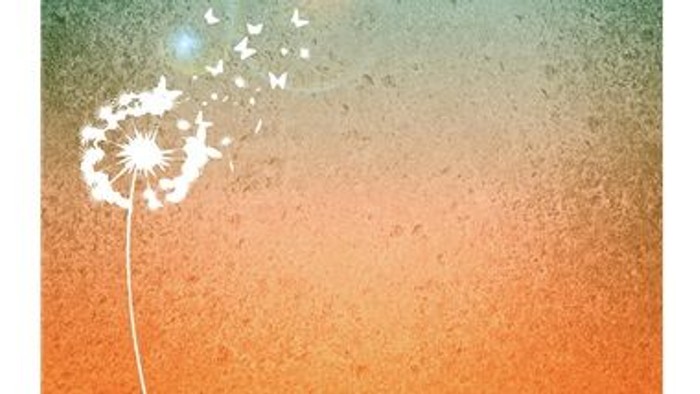 Et hvid klokkestengel mod en farverig, orange og grøn baggrund