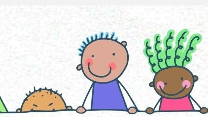 Bunte Zeichentrickfiguren mit einzigartigen Frisuren, die in einer Reihe nebeneinanderstehen.