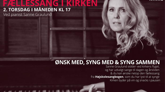 Sanne Graulund spiller klaver med tekst om fællessang
