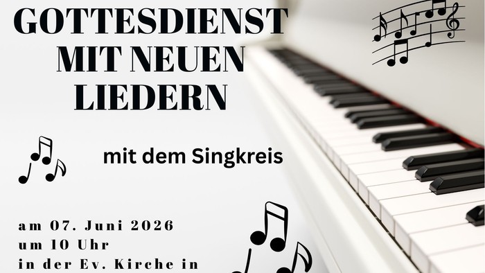 Plakat zur Ankündigung eines Gottesdienstes mit neuen Liedern des Chors am 7. Juni 2026 um 10 Uhr in Selters.