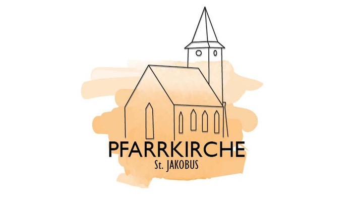 Das Bild zeigt die Kirche St. Jakobus mit dem Namen