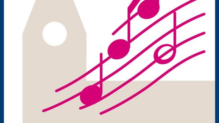 Das Logo zeigt eine Kirche mit Notenlinien und -punkten