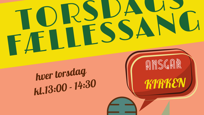 Plakat for Torsdagsfællessang i Ansgarkirken med information og tidsindikation