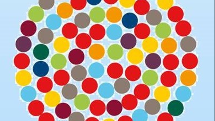 Bunter Kreis aus vielen farbigen Punkten auf hellblauem Hintergrund