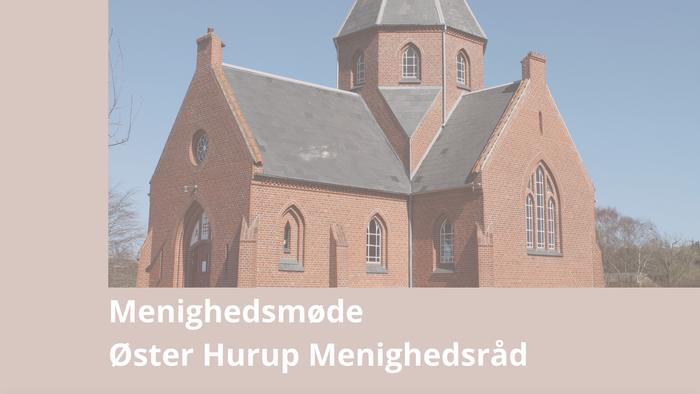 En rødstenskirkebygning med et centralt tårn, mærket som Øster Hurup Menighedsmøde.