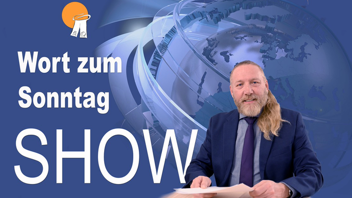 Werbeschaubild für eine deutsche Sonntagstalkshow mit dem Titel *„Wort zum Sonntag SHOW“* mit ihrem Moderator.
