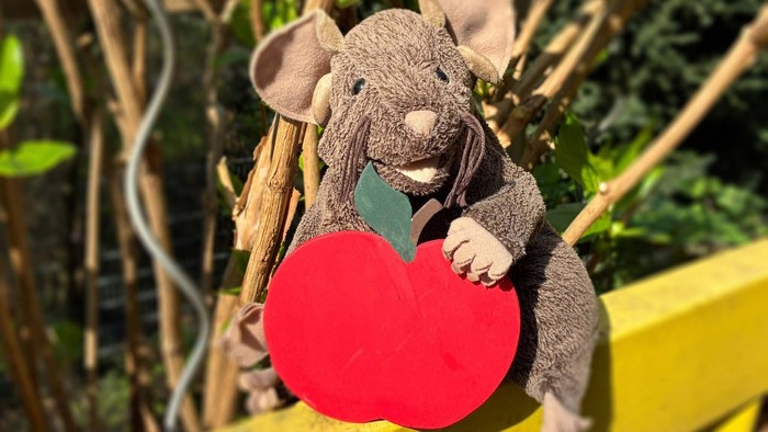 Stoffmaus mit Papierapfel