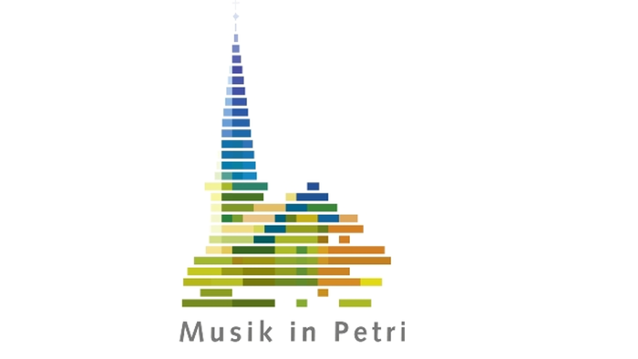 Farbenfrohes abstraktes Logo für „Musik in Petri“ mit geschichteten horizontalen Balken, die eine Notenform bilden.