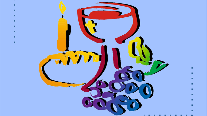 Einladungsplakat für ein gemeinschaftliches Festmahl am 2. April 2026 mit einer festlichen Tischillustration.