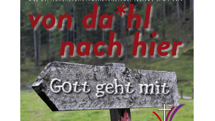 Plakat für eine Kirchenveranstaltung: Wanderung von Dahl nach Rummenohl mit kurzem Gottesdienst und gemeinsamem Essen.