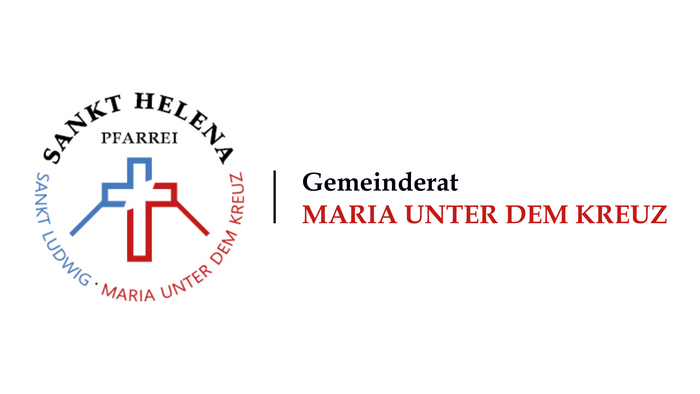 Das Bild zeigt das Logo der Pfarrei Sankt Helena mit dem Gemeindename Maria unter dem Kreuz.