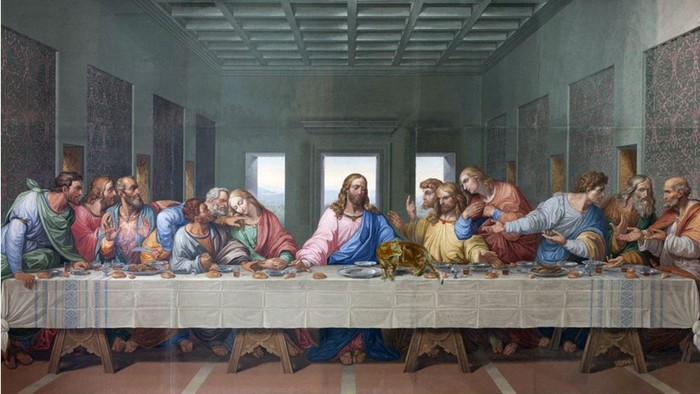Billedet viser Jesus og hans disipler ved den sidste nattiddel.