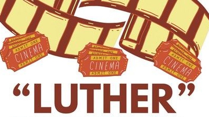 Kostenloses Filmplakat zur Vorführung von „Luther“ in der Kreuzkirche Sennestadt am 7. Februar mit Snacks und freiem Eintritt.