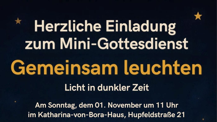 Plakat-Einladung zu einem kleinen Gottesdienst bei Kerzenschein mit gemeinsamer Pizza im Anschluss am 1. November.