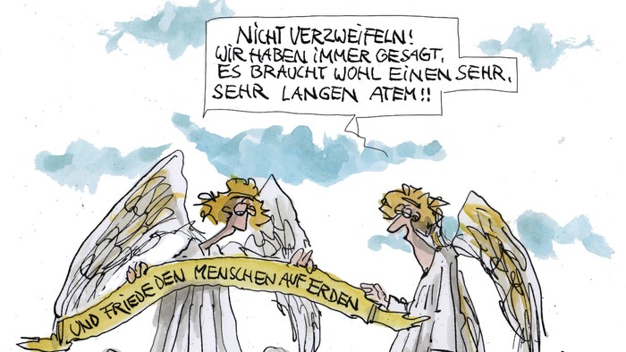 Zwei Engel mit Banner: 