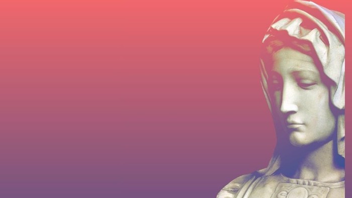 Seitenprofil der Maria am Rand des Fotos