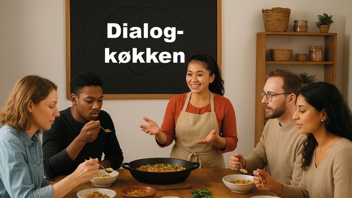 En gruppe mennesker, der nyder et måltid sammen.