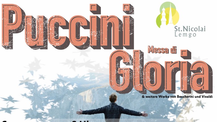 Plakat zur Werbung für das Konzert von Puccinis „Messa di Gloria“ mit weiteren Werken von Boccherini und Vivaldi am 10. Mai.