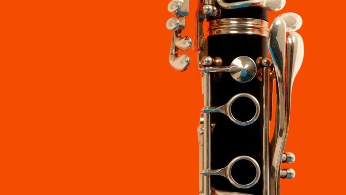 Teil einer Klarinette auf orangem Hintergrund