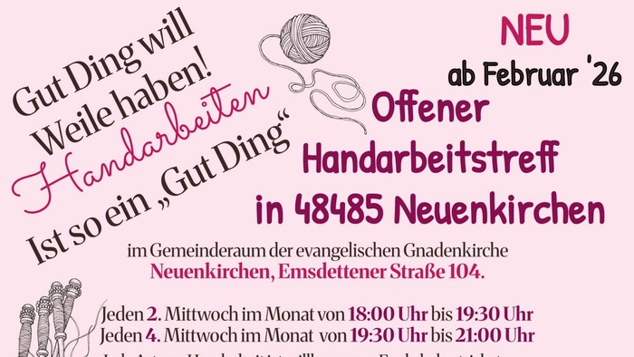 Textankündigung für den Offenen Handarbeitstreff