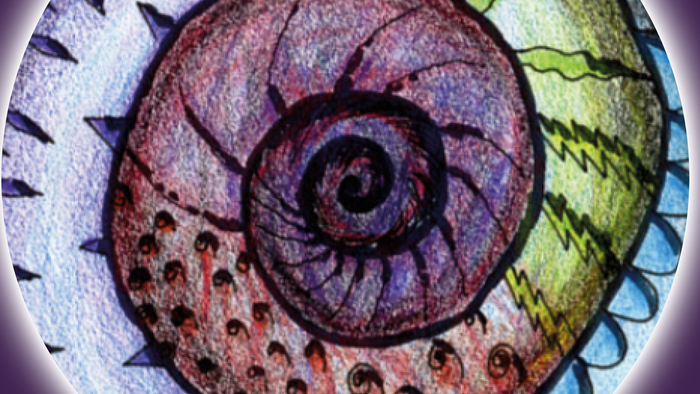 Bunte abstrakte Kunst mit dem Wort *„Abendstille“* darunter.