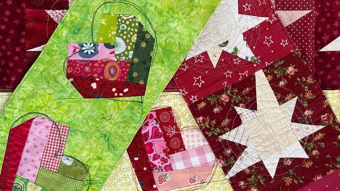 Hier sieht man gepatchte Läufer mit Sternen und Herzen in bunten Farben.