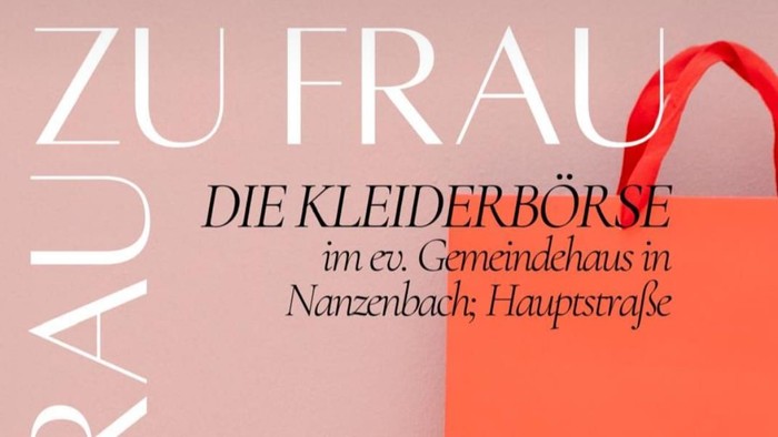 Plakat zur Bewerbung eines Kleidertausch-Events am 13. März 2026 im Gemeinschaftshaus Nanzenbach.